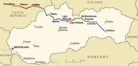 Mapa Slovenska s vyznaenm trasy akce TATRA 2001